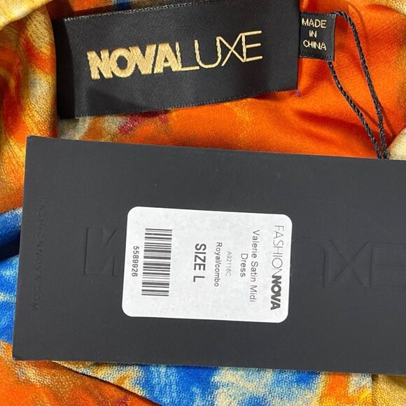 Fashion Nova Abstract Print Long-Sleeve Button-Down Belted Midi Dress Sz L - New - Picture 7 of 9